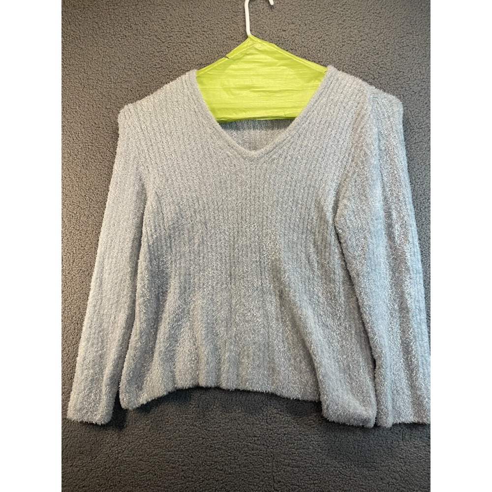 Chaus‎ Vneck Top, Fuzzy and Soft, Size XL  Silver